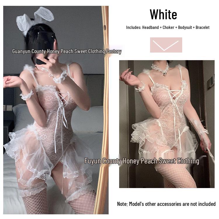 Alluring Bunny Girl Lace Lingerie Bodysuit - See-Through, Open Crotch Christmas Temptation