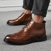 Men Black Ankle Boots Motorcycle Casual Brown Brogues Waterproof Men’s Street Style Boots Wingtip Dress Formal Leather Boots