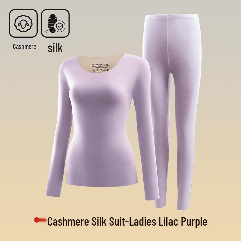 Women's Seamless Cashmere Silk Thermal Underwear Set - Large Size for Autumn and Winter