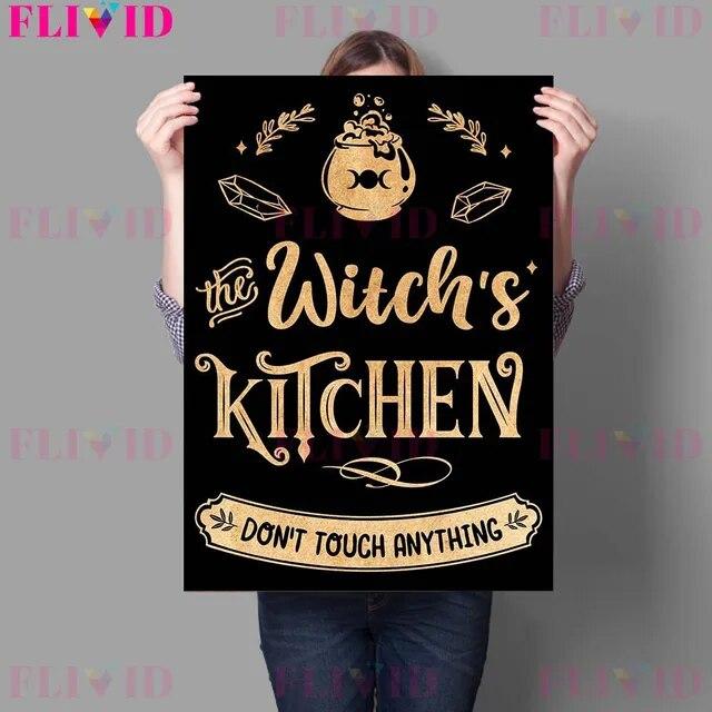 Witches Kitchen Rules And Herbs Magic Meals Vintage Wall Art Canvas Painting Magic Sign And Cats Witches Spells Poster Print No Frame