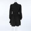 European and American Chiffon New High Neck Long Sleeve High Waist A-Line Dress Fashion Short Dress for Women