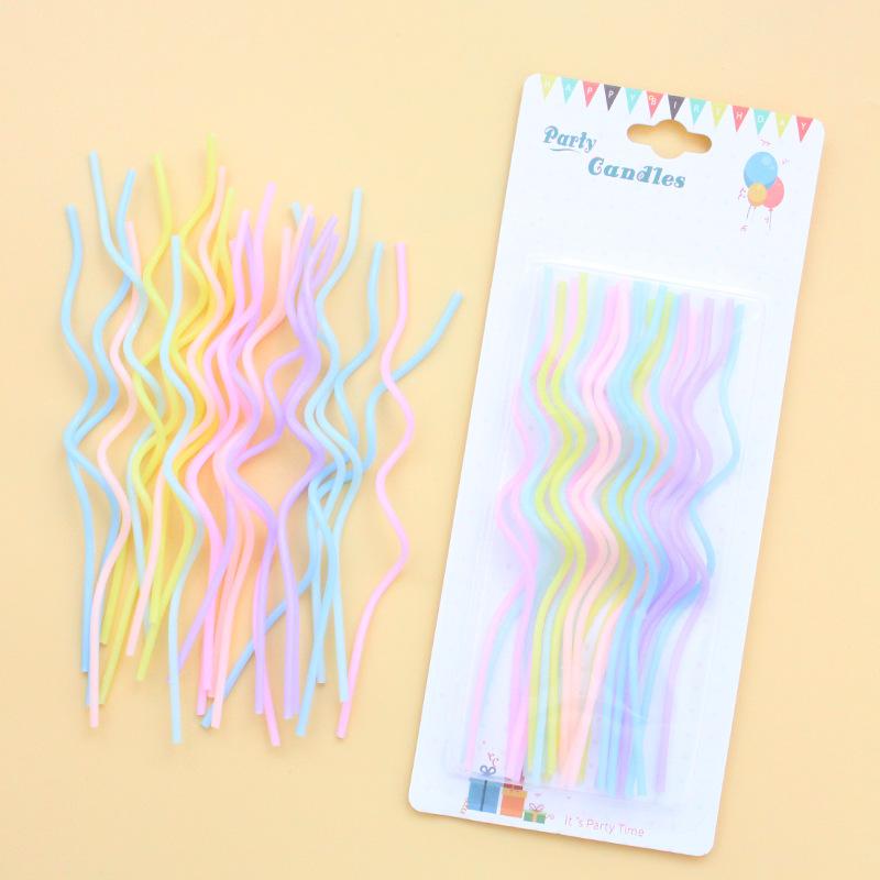 24 Curved Macaron Candles for Birthday, Creative Romantic Party Colored Spiral Candles Without Support