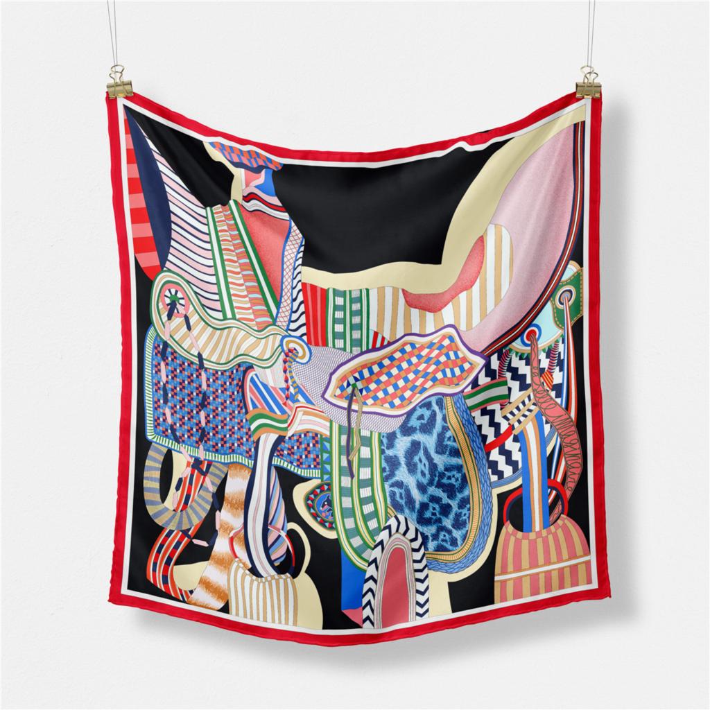Design Gorgeous Saddle Brand Square Scarf Woman New Silk Scarf Women Bandana Luxury Headband Hijab Foulard Neckerchief