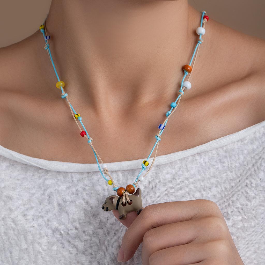 Dopamine Cute Puppy Pendant Woven Rope Necklace Female High Sense Exquisite Simple Generous Sweet Accessories