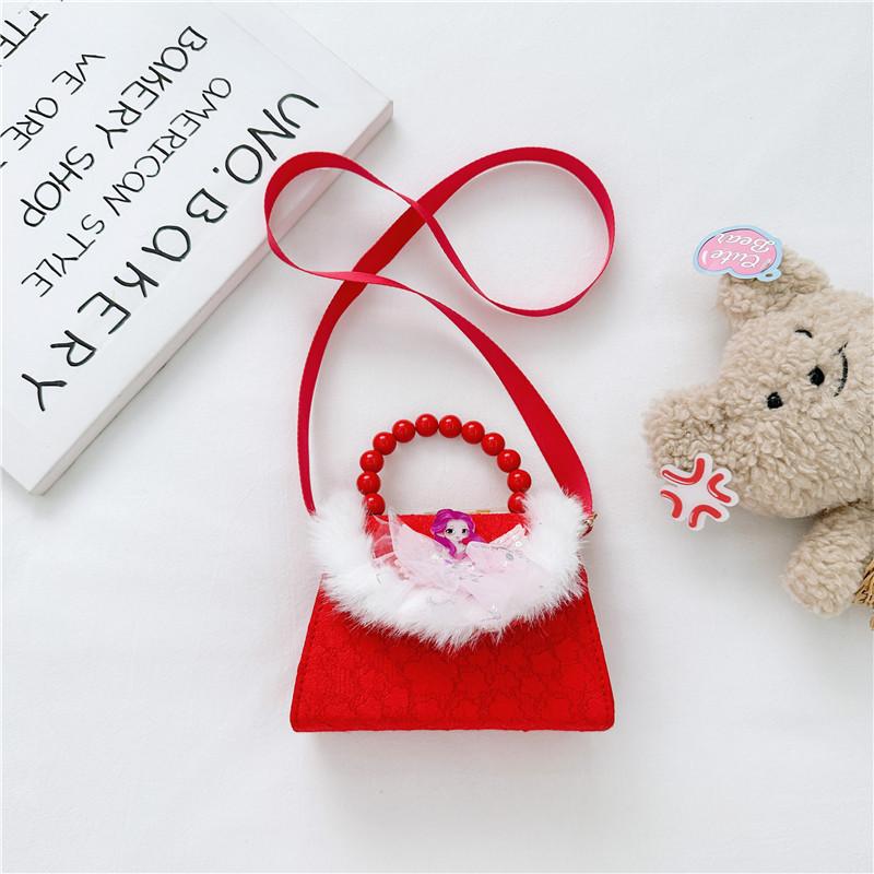 Cute Red Princess Style Children's Coin Bag With Charming Bow And Cartoon Design