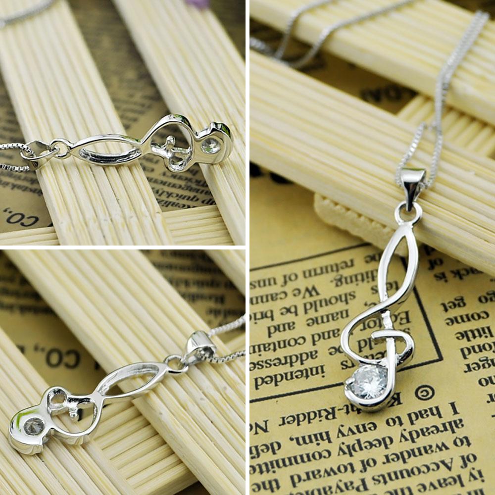 New Purple White Red Zircon Music Notation Pendant Choker Women100% 925 Sterling Silver Necklace Box Chain Jewelry Gift