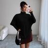 New turtleneck knitted ribbed long-sleeved irregular hem women's top sweater