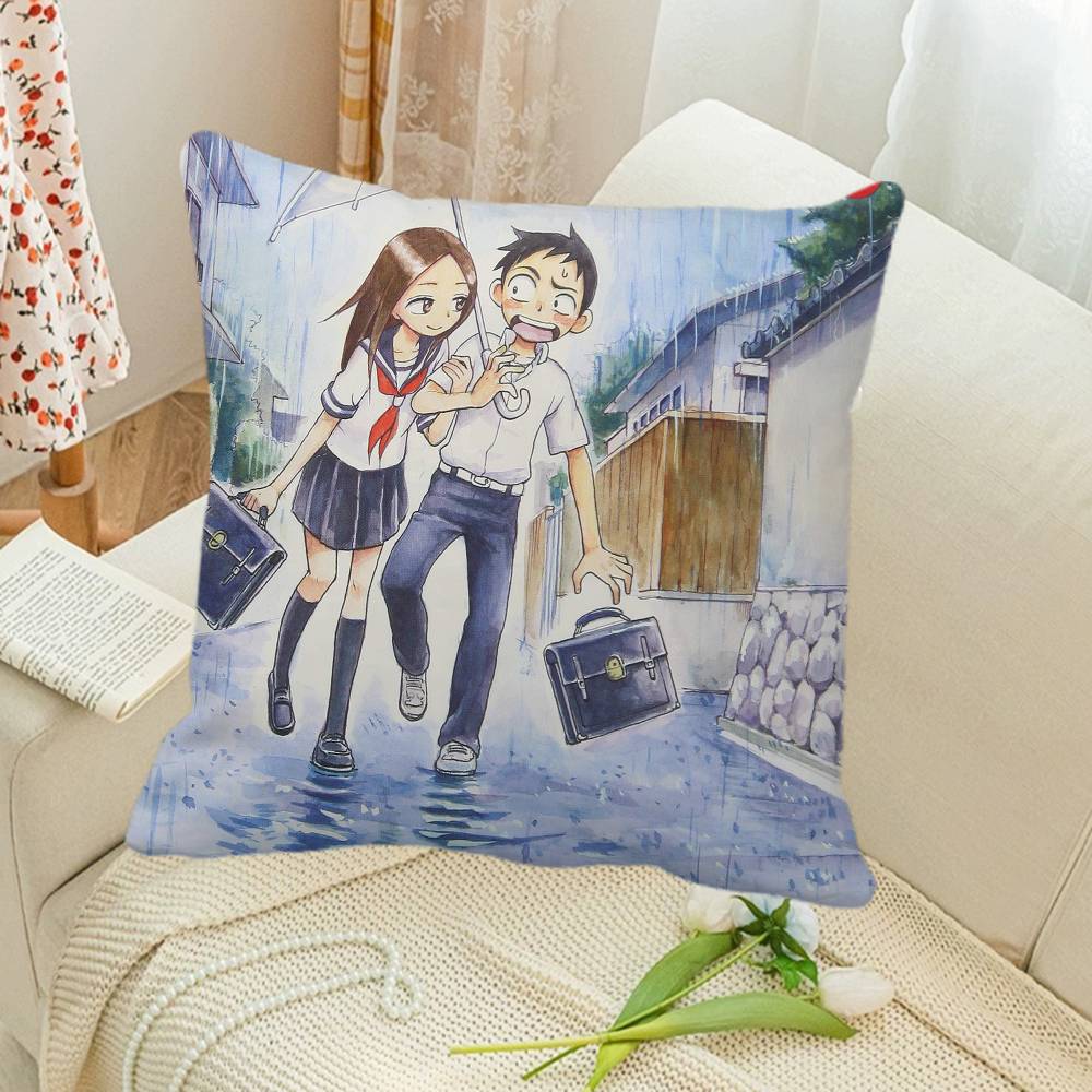 Teasing Master Takagi-san Anime Pillow Case Square Pillow Bedroom Sofa Leisure Comfort Cushion Car Home Decoration