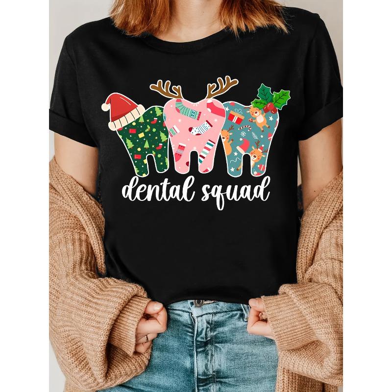 

European sizes Dental Squad Printed T-Shirt, Dentist Christmas T-Shirt, Dental Assistant T-Shirt 4XL чорний