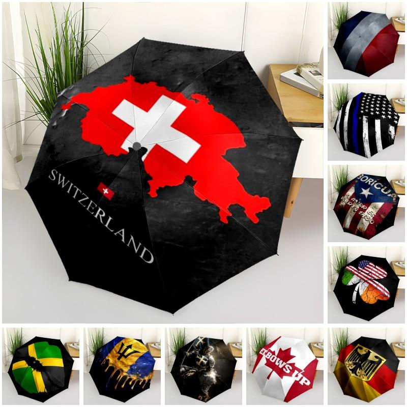1 Stück Flaggen-Regenschirm Tragbarer Falt-Regenschirm Eisenrahmen Loch-Knochen-Struktur Outdoor Heim-Regenschirm