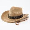 Ethnic Style Straw Woven Western Cowboy Hat, Summer Travel Photo Big Edge Straw Hat, Outdoor Beach Sunshade Sun Protection Hat
