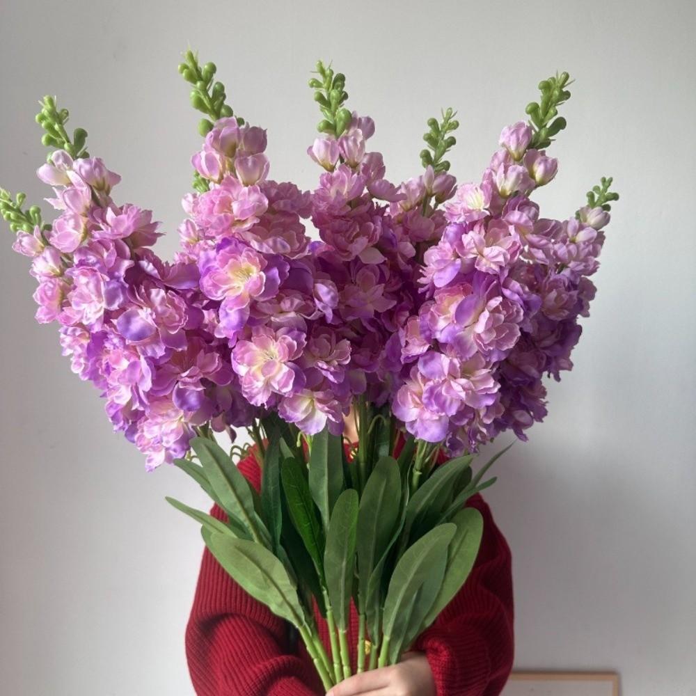 3D 85cm Artificial Violet with Leaves Long Stems Faux Larkspur Fake Bouquet Wedding