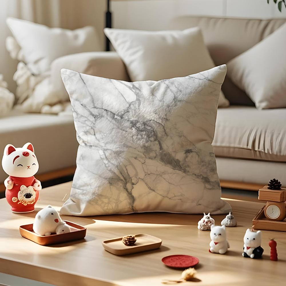 Marble Texture Cushion Cover Anti-dustmite Pillowcase Invisible Zipper Silky Short Plush Sofa Cushion Cover