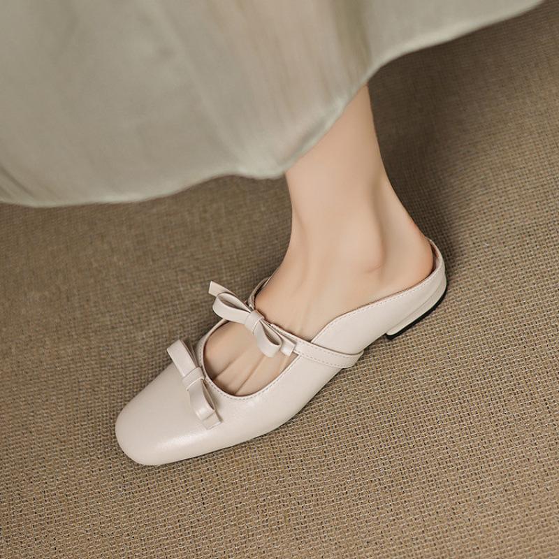 New women's bag head slippers casual flat slippers low heel solid color large size women's shoes summer foot slippers