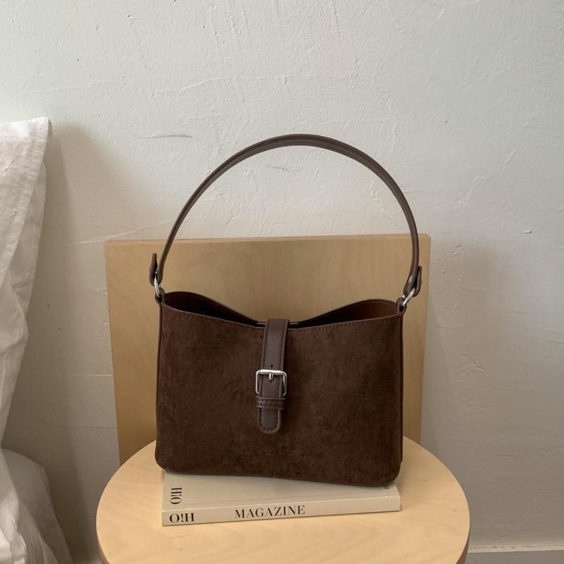 IELGY Belt Buckle Retro Style Frosted Suede Shoulder Crossbody Bucket Bag