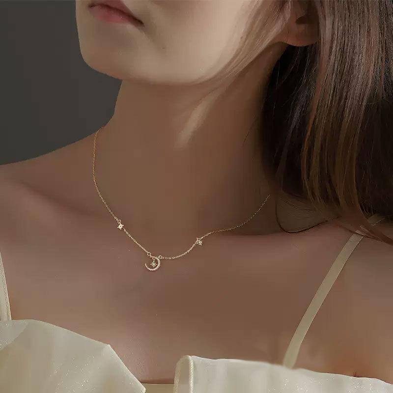 Necklace for Women's Niche Light Luxury Necklace Design Sense High-end Sense Star Moon Necklace Eight-point Star Necklace