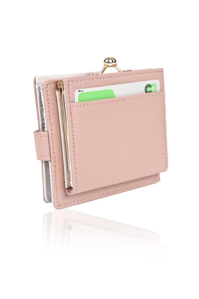 LASIEM Genuine Leather Clasp Mini Bifold Skimming Rose X Wallet, Women's Wallet, Wallet, Protection, Two-Tone (Classic Greige)