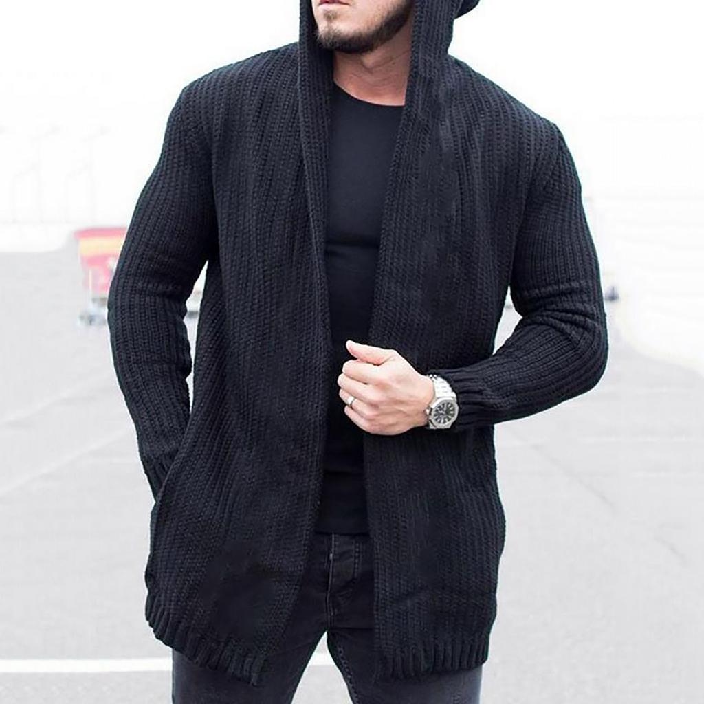 Mens Cardigan Sweater Shawl Collar Chunky Warm Open Front Long Sleeve Knit Slim Fit Coats
