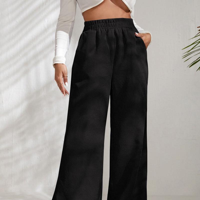 

2026 New High-Waist Corduroy Pants, Women s Split Hem & Color Block Casual Trousers for Autumn Winter XXXL