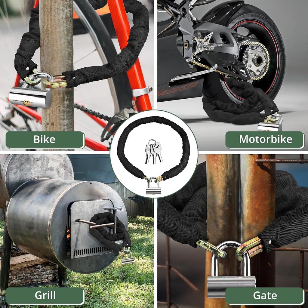 1 Meter Bicycle Chain Lock With Padlock - Stainless Steel Anti-Theft Security Chain For Bikes & Motorcycles