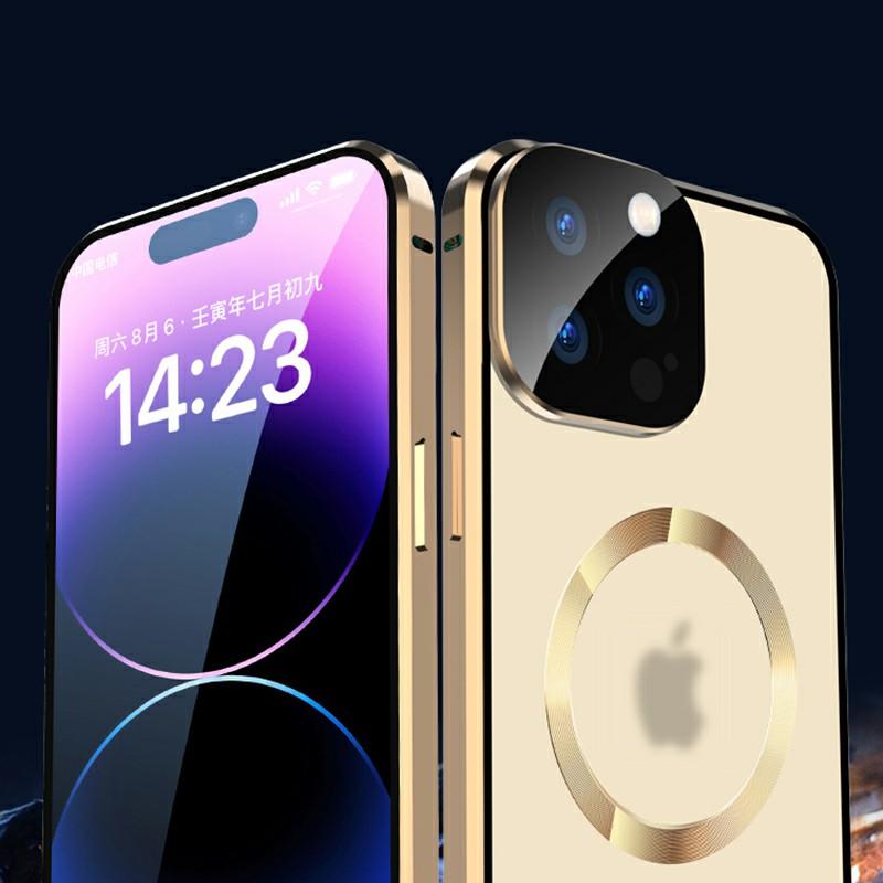 Magnetic Case for iPhone 14 Pro Compatible with MagSafe Double Sided Clear Tempered Glass Phone Cover