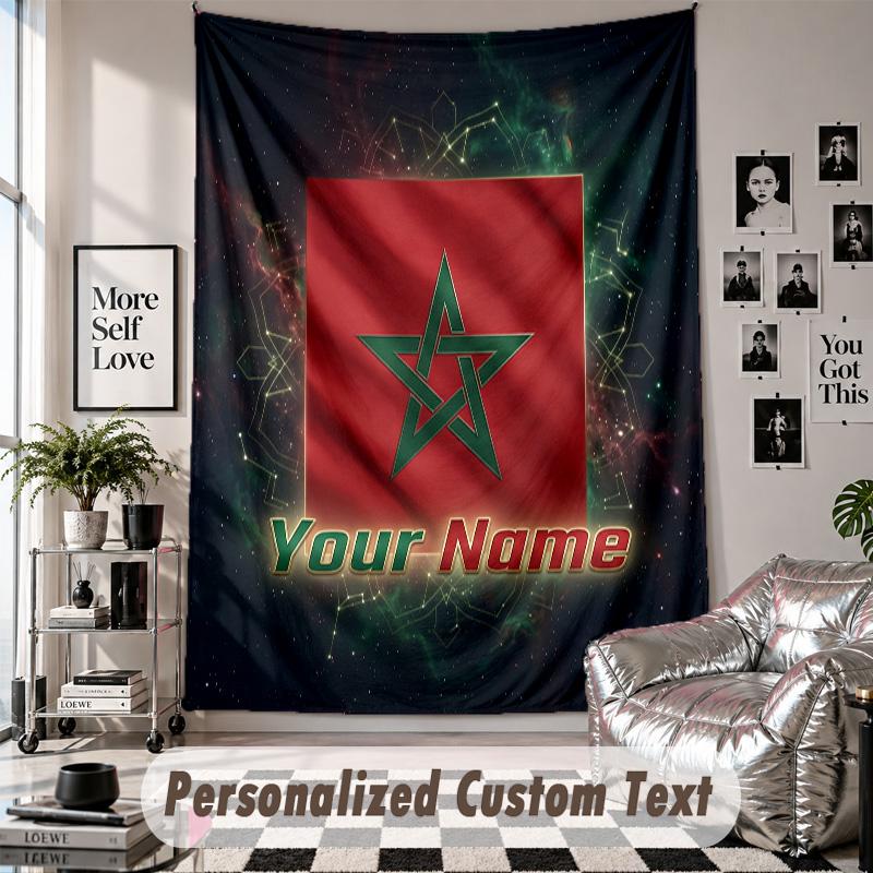 Custom Tapestry Wall Hanging, Morocco Football Personalized Name Text Home Wall Decor