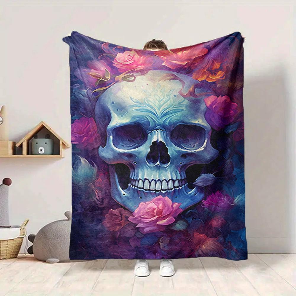 1 Stück Schädel Rosen Decke, Leichte Flanell Überwurfdecke für Sofa, Bett, Reisen194