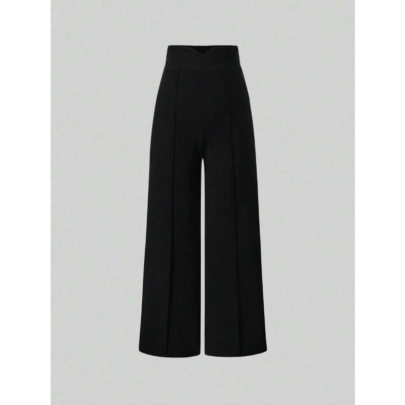 Solid Color Vintage Casual Loose High Waist Wide Leg Long Trousers For Women