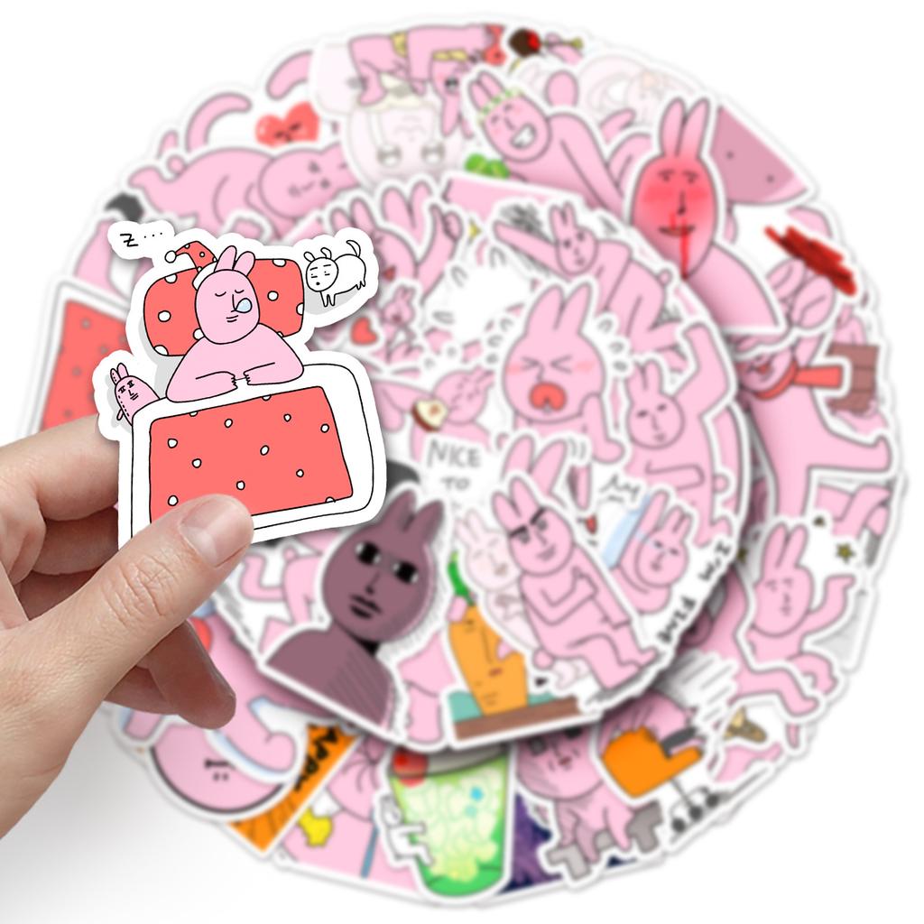 50 Pink Rabbit Doodle Stickers Cartoon Cute Gucka Decorative Mobile Phone Case Suitcase Water Cup Creative Stickers