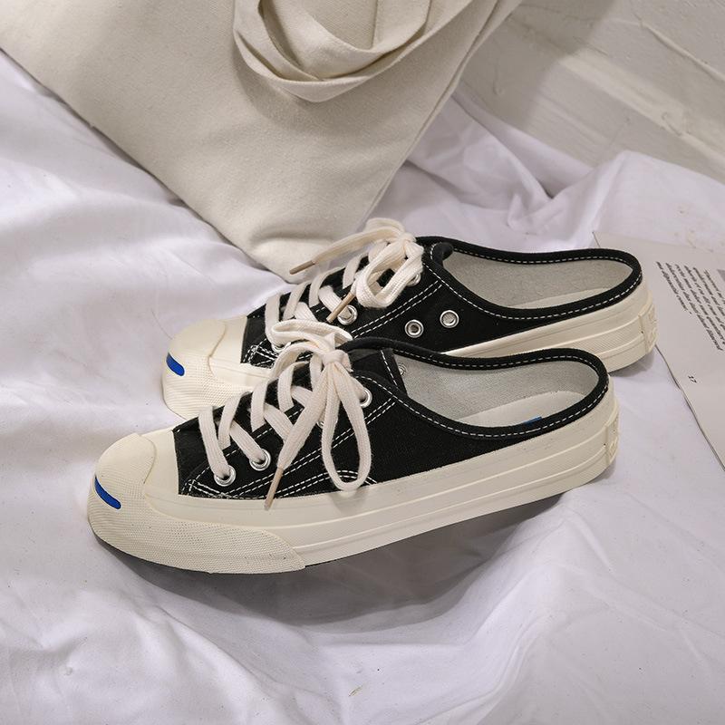 Smile Half-drag Canvas Shoes Women Without Heels New Student Lazy Shoes 303