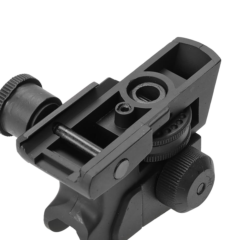 Ryohin Buhin 20mm Rail Compatible E&C LMT M4 Tactical Rear Sight Replica, Zinc Alloy, Switchable Zero & Peep, Black