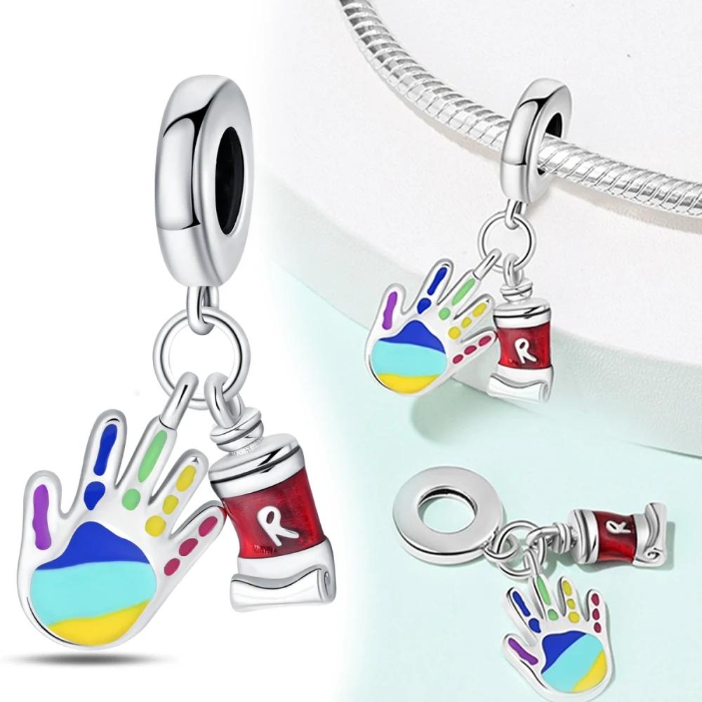 Copper Color Eggshell Painter'S Palette Artist Charms Beads Fit Pandora Original Bracelets For Women Diy Fine Jewelry Gift