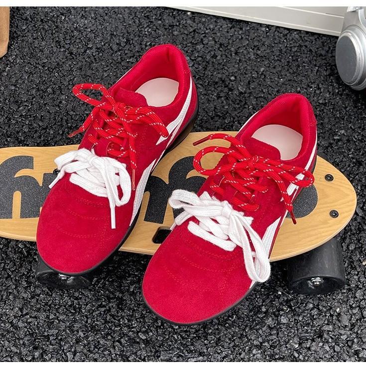 3Cm Inner Height Increase German Training Shoes Women's 2025 New Versatile Flat-soled Retro Forrest Gump Shoes Red Leather Casual Shoes