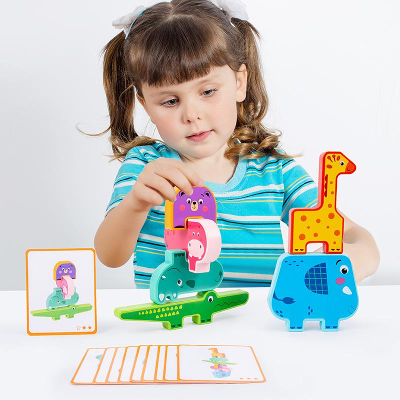 Wooden Early Education Large Granular Fun Animal Balance Building Block Stacked High Children'S Hands-On Brain Educational Toys Building Block