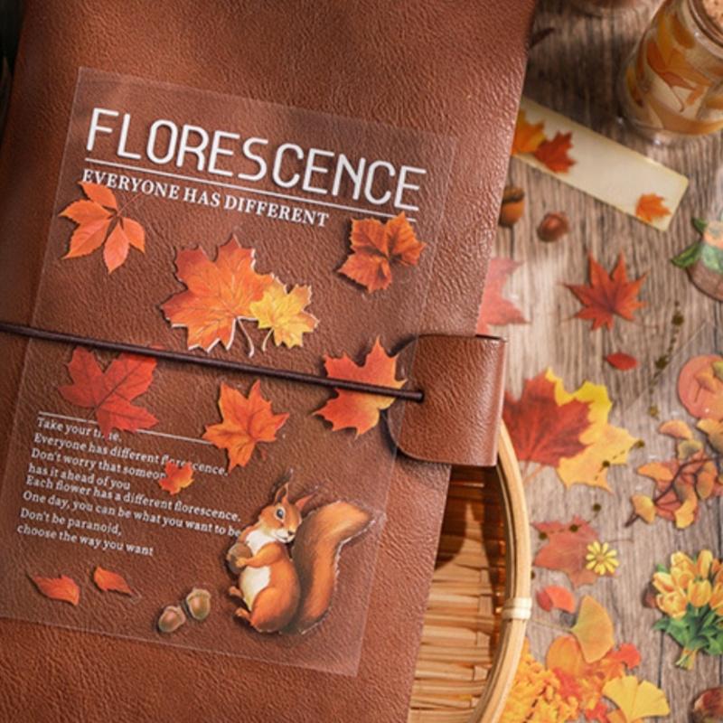 8Pcspack Autumn Pet Stickers Vintage Fall Pumpkin Maple Leaf Decorative Sticker For Journal Scrapbooking Planner Diy Craft