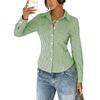 Blouses & Shirts - Spring Autumn Women's Vertical Striped French Long Sleeve Shirt, Design Sense Slim Waist Fitted Blouse Women, Crossborder Top