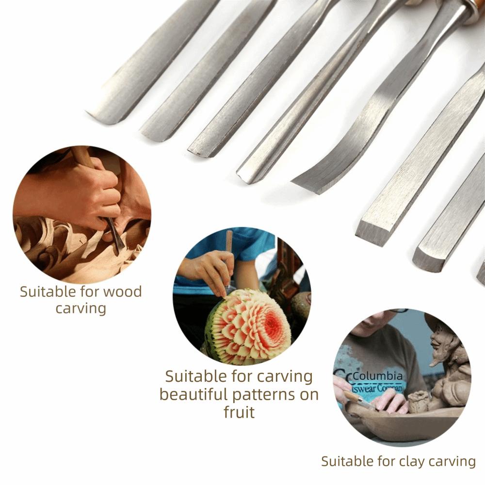 12pcs Steel Hammer End Wood Carving Chisel Set Wood Gouge Turning Tools  For Beginners