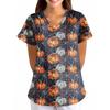 Women's Halloween Printed Loose V-Neck Pocket Short SleevUniform  Uniform