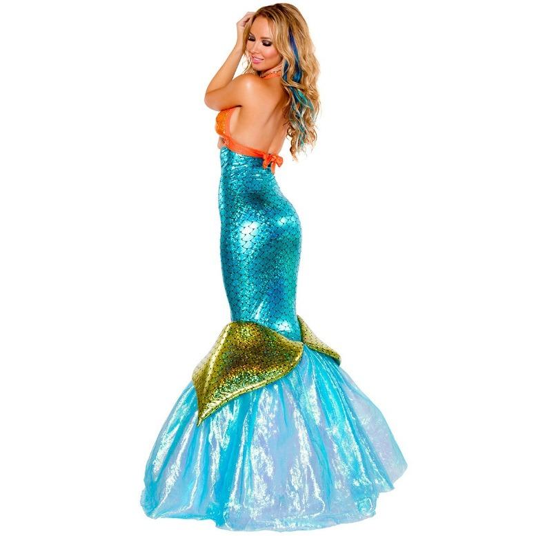 Orange Sequined Mermaid Princess Costume, Miss Halloween Mermaid Cosplay, Performance Uniform