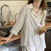 Korean Vintage Striped Women Shirts Long Sleeve Designed Summer Cotton Loose Button Up Shirt Oversize Female Tops Sunscreen Jacket