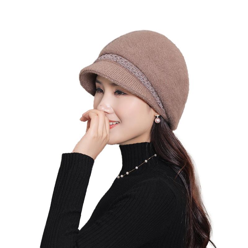 Autumn and Winter Solid Color Knitted Warm Knitted Hat for Mom Middle Aged and Elderly Female Duck Tongue Hat