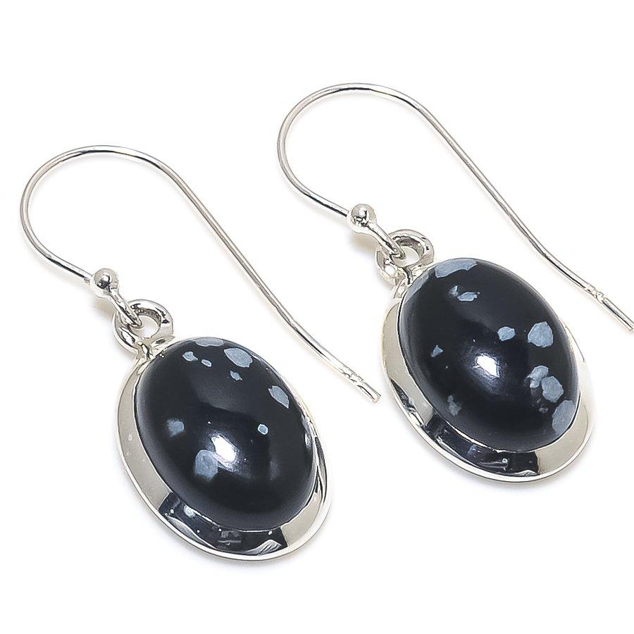 Natural Snowflake Obsidian Gemstone 925 Solid Sterling Silver Earring 1.25" p8K65