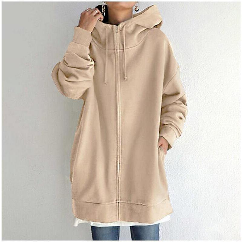 Herbst Winter Persönlichkeit Streetstyle Reißverschluss Hoodies Damen Locker Lässig Einfarbig Kapuzen Strickjacke Mantel Jacke Top