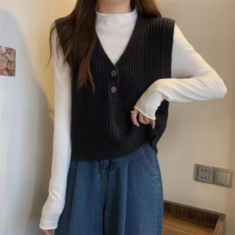 Women's Short Knitted Vest Autumn and Winter Sleeveless V-neck Sweater Retro