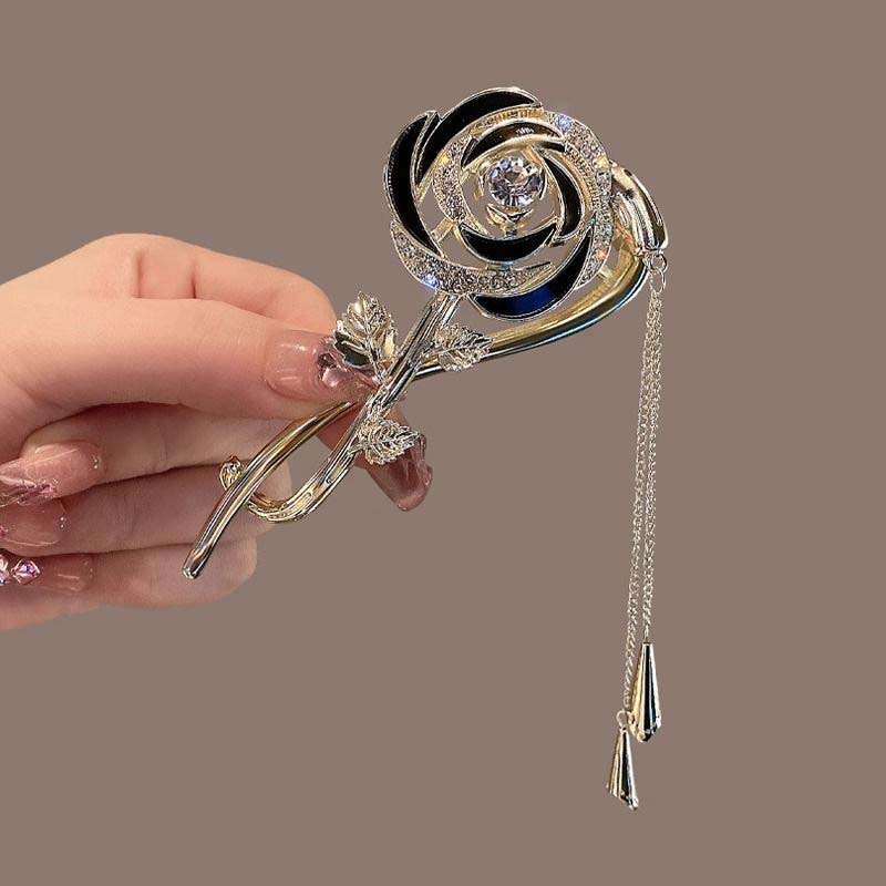 

Модные заколки для волос со стразами в виде цветка и кисточки, элегантные женские заколки-твистеры в виде розы, заколка для хвостика, заколка-одно слово, аксессуары для головных уборов