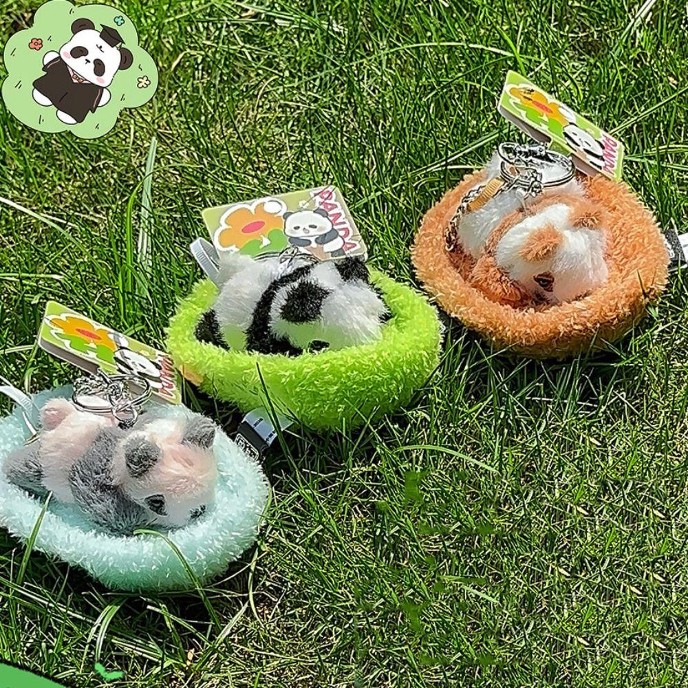 PP Cotton Baby Panda Plush Pendants Sleeping in Cradle Full Moon Panda Keyrings  Female Lady Girl