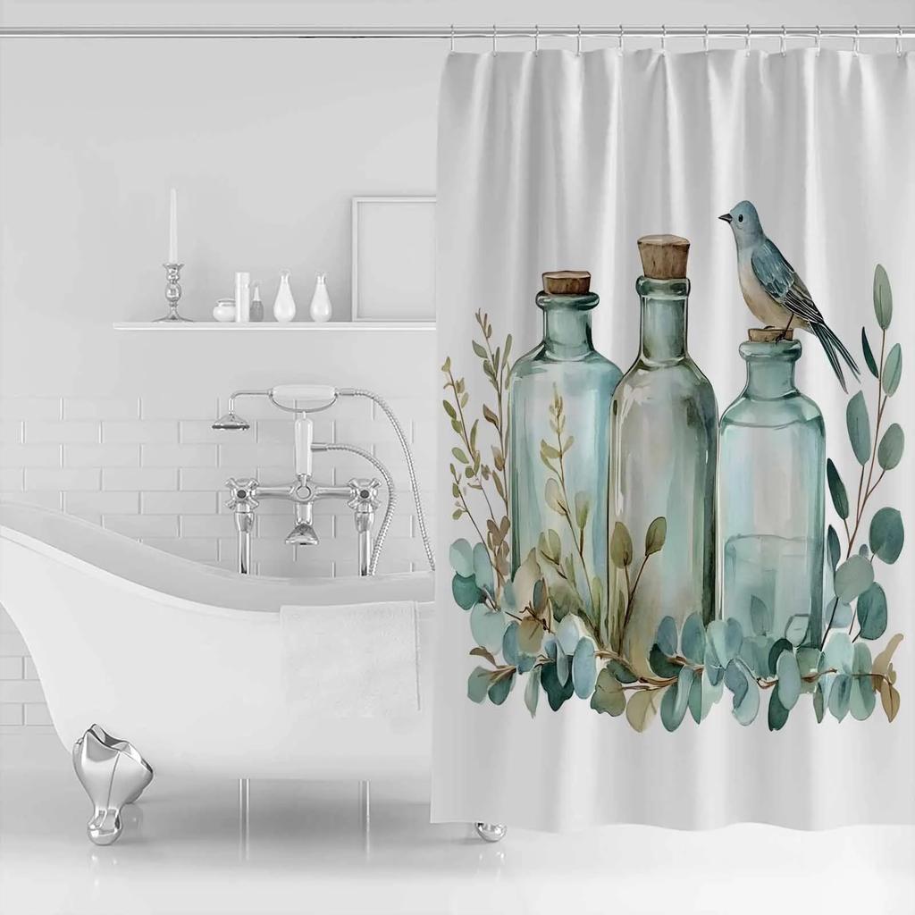 Eucalyptus Leaves Glass Bottle Shower Curtains Waterproof Bath Curtains Home Decor Modern Luxury Bathroom Curtain