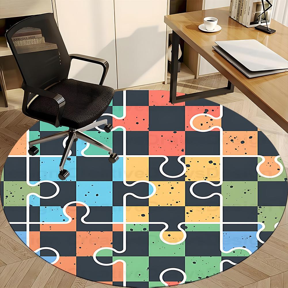 1pc Puzzle Pieces Office Round Area Rug, Indoor Mat Suitable ForOffice, Under Office Chairs Bedroom Living Room Home Decor, Room Decot177