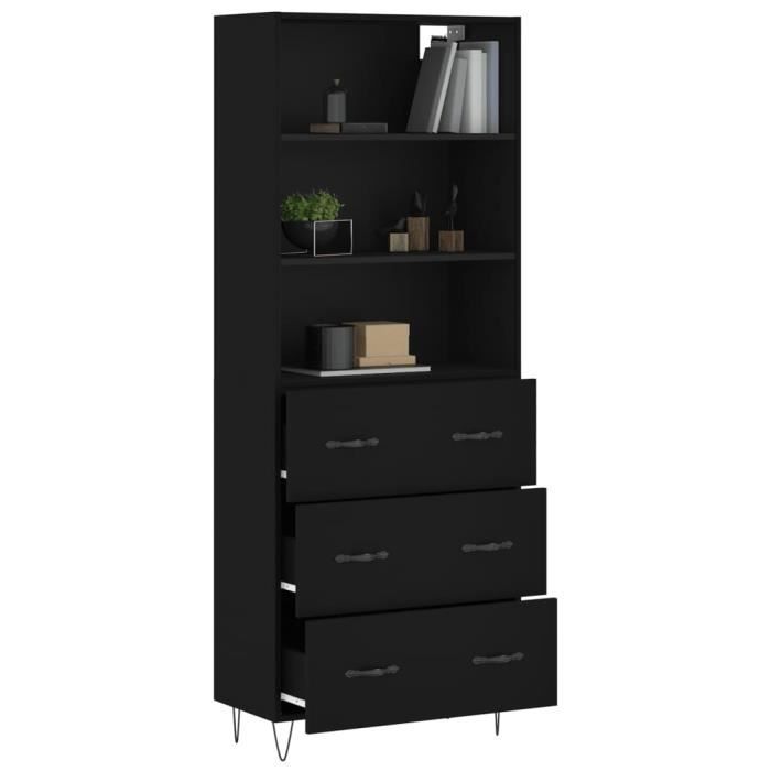 VidaXL Buffet haut Noir 69,5x34x180 cm Bois d'ingénierie 3189374