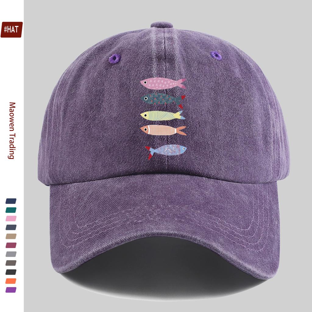 Pc Colorful Cartoon Fish Print Baseball Cap Lightweight SpringSummer Casual Fishing Design Sun Hat Multiple Colors Available